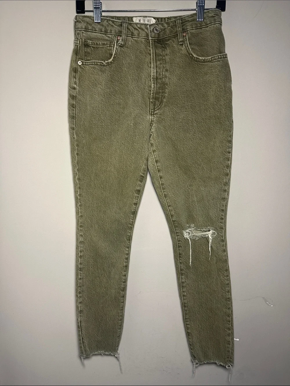 We the free olive High-Waist Distressed Skinny Jeans